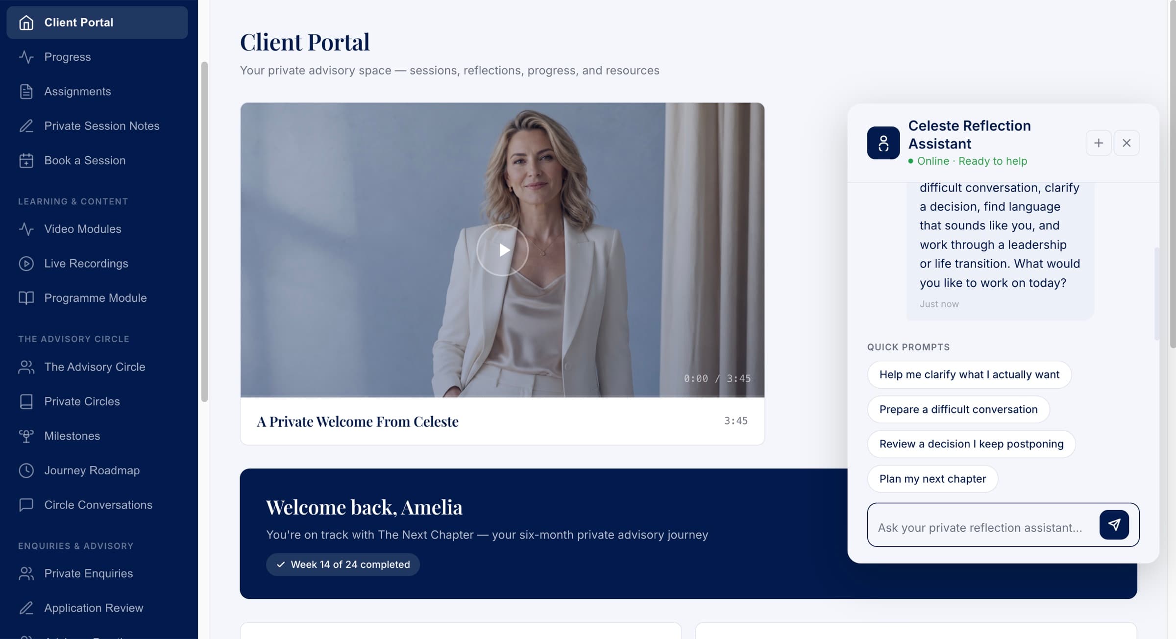Celeste Arden private advisory client platform